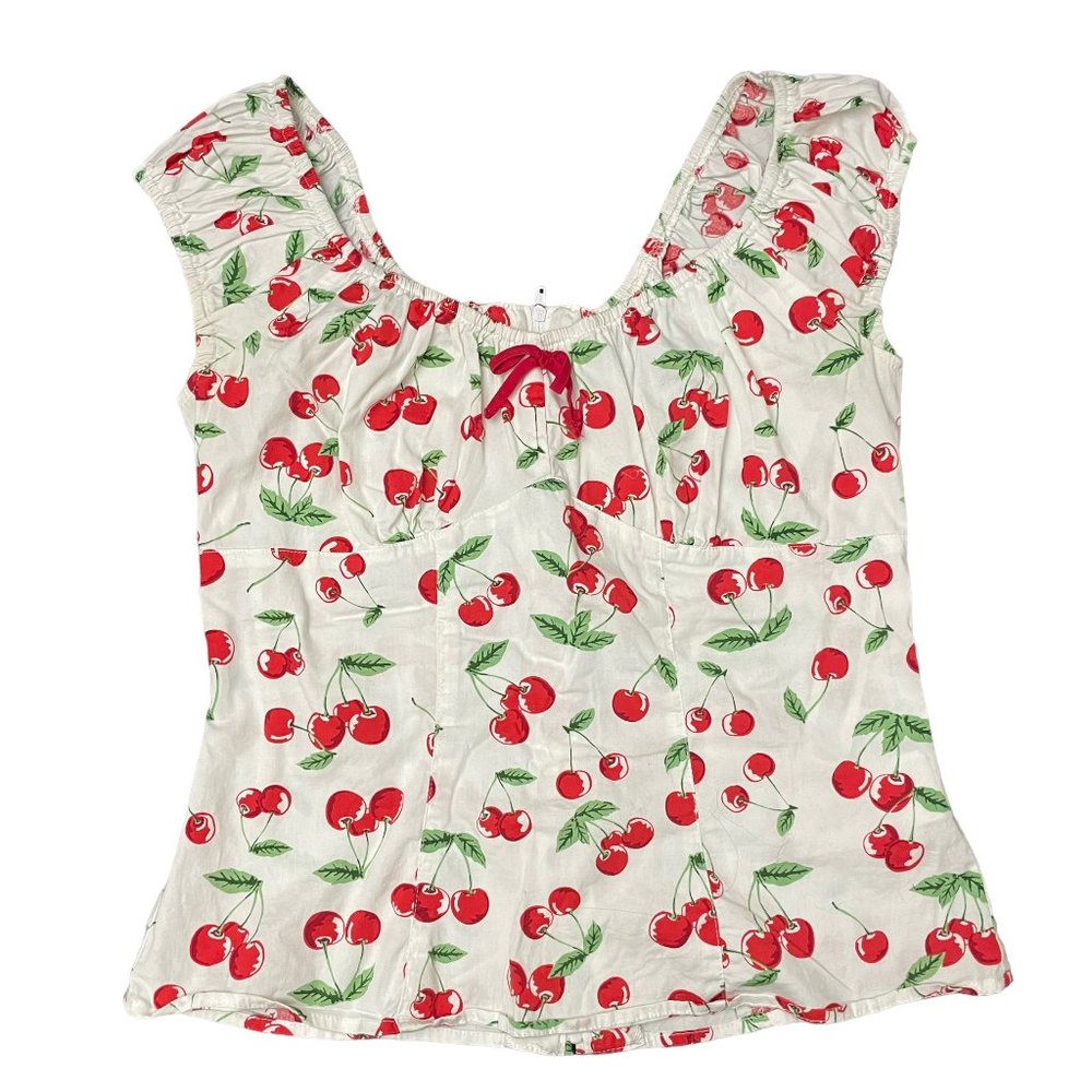 Hell Bunny milkmaid cherry shirt size small - will fit a medium as well smocked - Picture 1 of 9